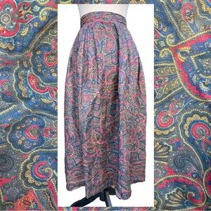Vintage 90s London Fog Multicolor Paisley Rayon Midi Skirt 14